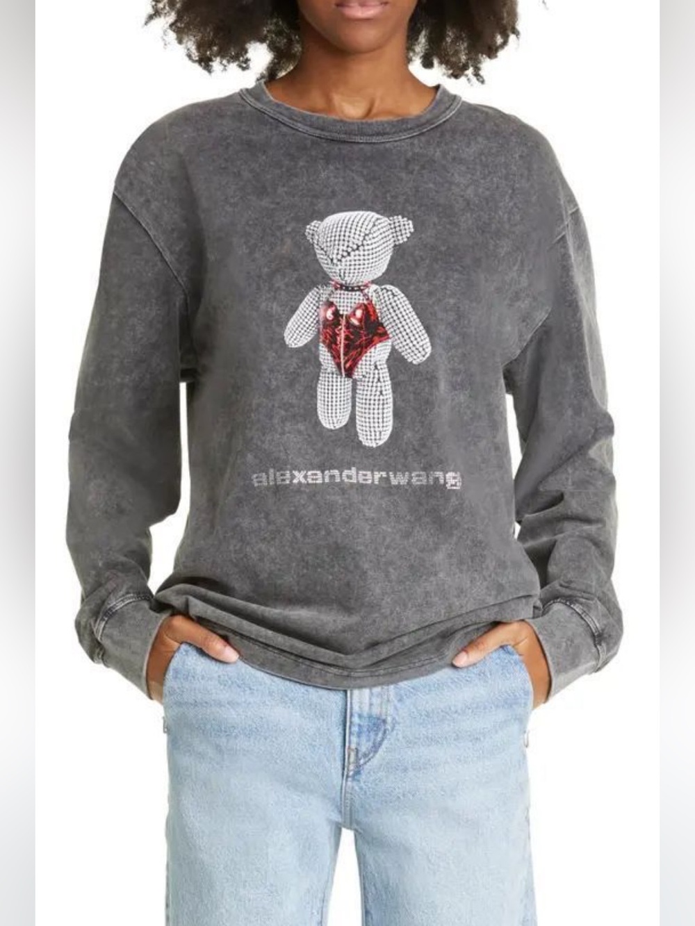 Alexander Wang Gray Washed Teddy Heart Graphic Sweatshirt